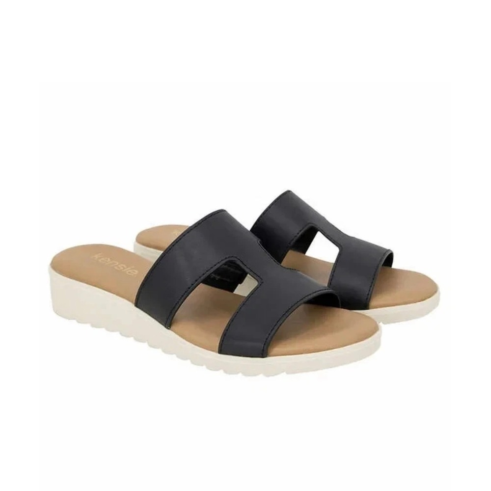 Kensie Elena Black H-Strap Slide Sandal Women •9• Platform Comfort Summer Travel